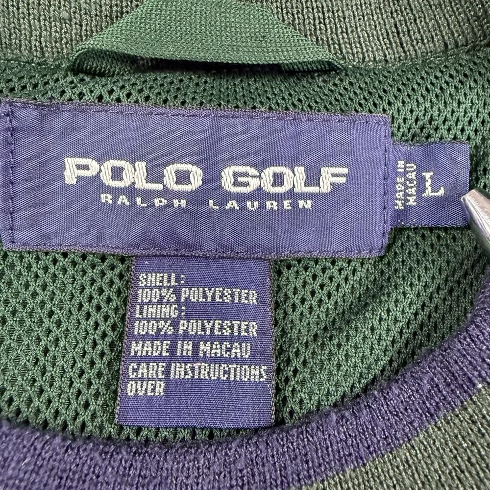 Polo Golf Ralph Lauren Mens L Green Windbreaker Side Zip Pullover Mesh Lined Vtg